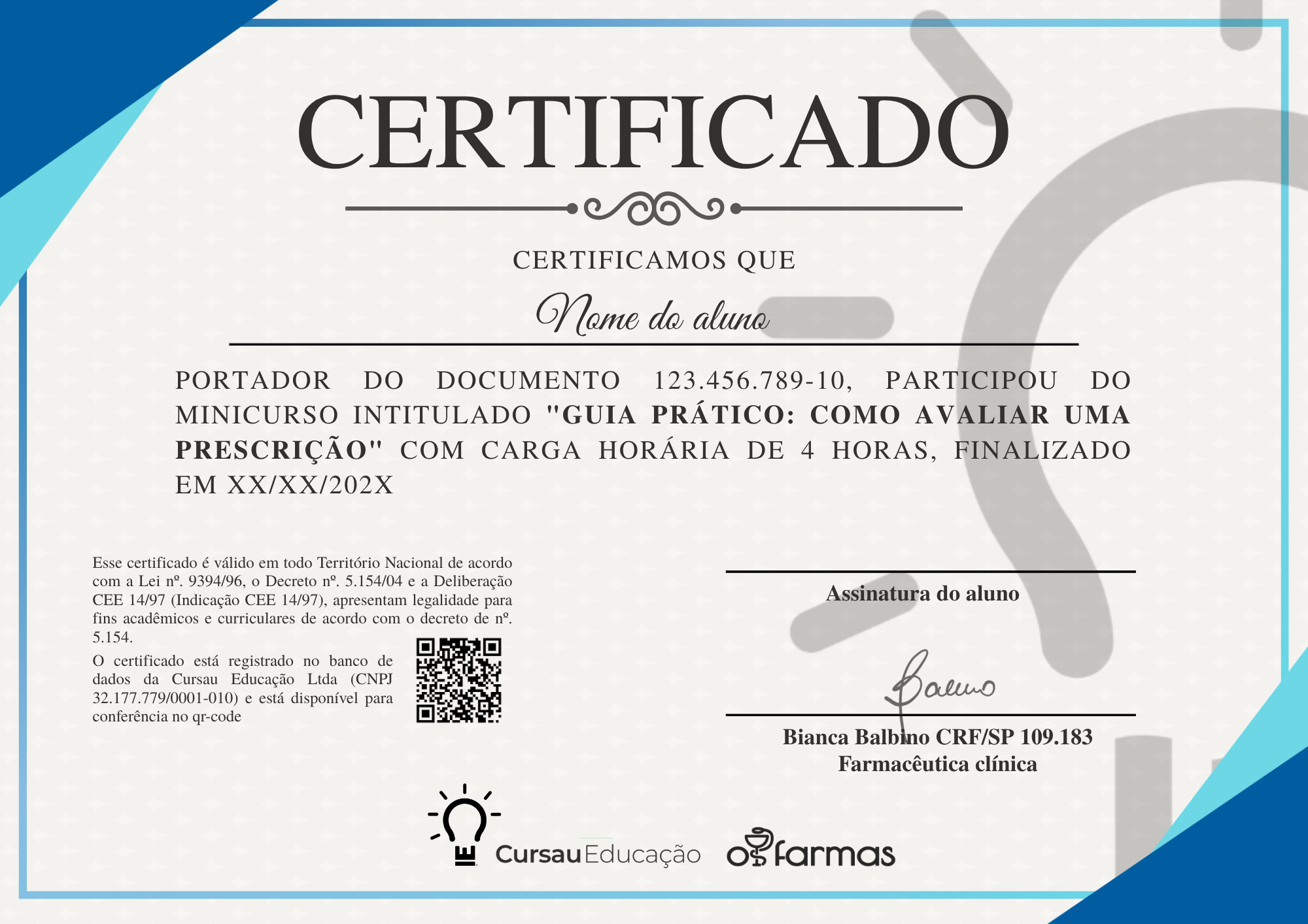 Certificado do curso Guia Prático: Como Avaliar uma Prescrição